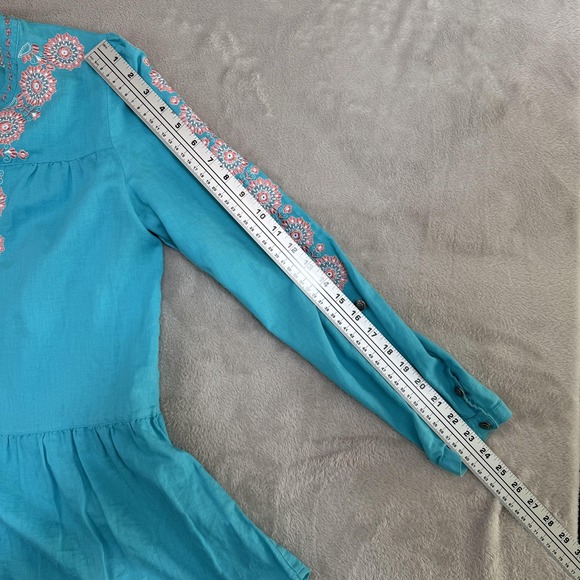 Tasha Polizzi Collection Shirt Womens M‎ Blue Embroidered Boho Tunic Top Floral - Picture 10 of 10